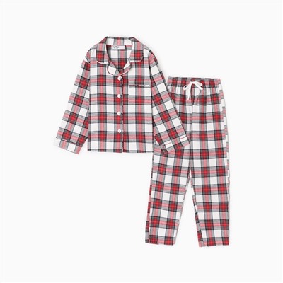 Пижама для девочки новогодняя из фланели (рубашка и брюки) KAFTAN, размер 30 (98-104 см), красно-белая