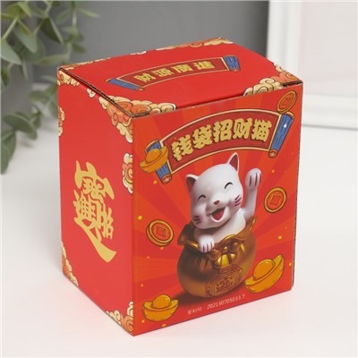 Маятник настольный антистресс «Счастливый кот в денежном мешке», пластик, белый, 7×7×9 см