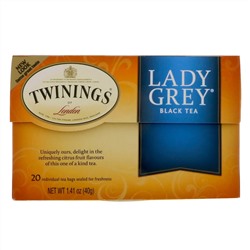 Twinings, черный чай Lady Grey, 20 чайных пакетиков, 40 г (1,41 унции)