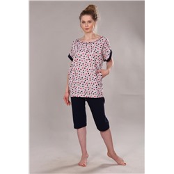 Пижама женская с бриджами ТК-275 (Темно-синий в горох)