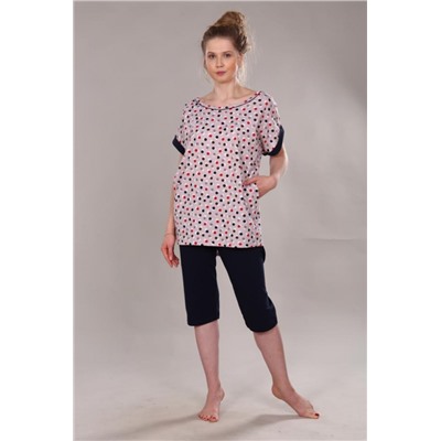 Пижама женская с бриджами ТК-275 (Темно-синий в горох)