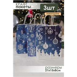 Набор крафт-пакетов подарочных новогодних 3 шт НАТАЛИ, 1218139