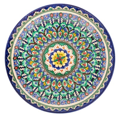 Ляган узбекский Риштанская Керамика «Орнамент», d=31 см, синий