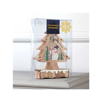 Светодиодная фигура «Ёлка со снеговиком» 12×20×5 см, дерево, батарейки АААх2 (не в комплекте), свечение тёплое белое