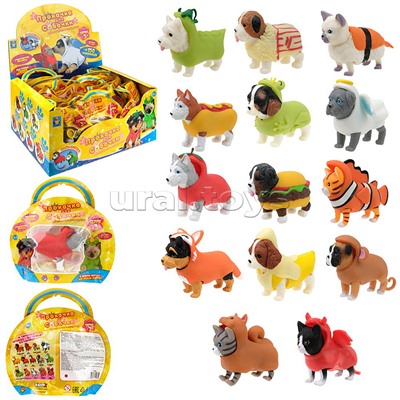 Прокачка для собачки серия 3, тянущиеся собачки и кошечки в костюмчиках, 10см, 14 видов, пакет с окном, 14 шт. в д/б