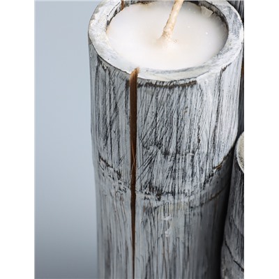 УЦЕНКА Свеча в бамбуке тройная, 15×13×30 см, 100 мл, цв. серый