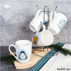 Кружка 4 штуки на металлстенде 400 мл КотоЁлка / CAT-517-mix /уп /новогодняя