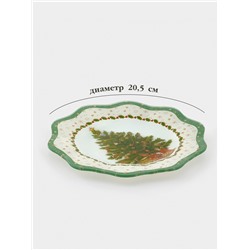 Десертная тарелка новогодняя Доляна «Рождественская ель», d=20.5 см, h=1.5 см, стекло, зелёная