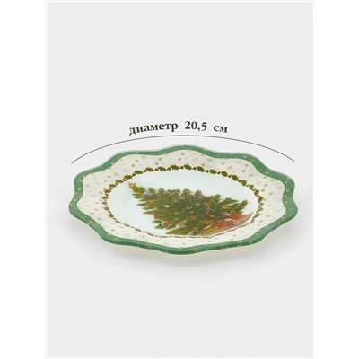 Десертная тарелка новогодняя Доляна «Рождественская ель», d=20.5 см, h=1.5 см, стекло, зелёная