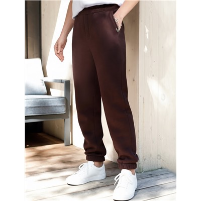 Брюки джоггеры теплые из футера трехнитики c начесом