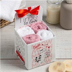 Салфетки махровые декоративные «Этель» Time to love, 4 шт., 30×30 см, хлопок 100%, розовые/белые