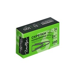 Скрепки канцелярские GLOBUS, 31 мм, 100 шт., оцинкованные, с загнутым краем