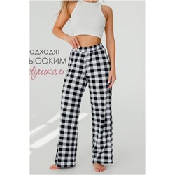 Брюки палаццо домашние широкие красная клетка (Черная клетка)