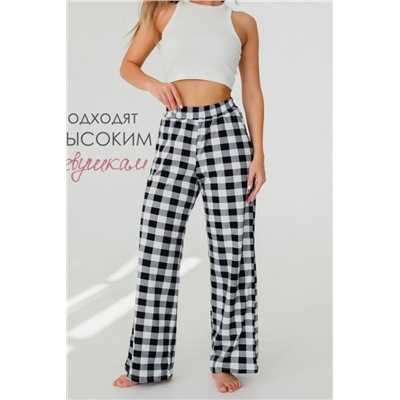 Брюки палаццо домашние широкие красная клетка (Черная клетка)