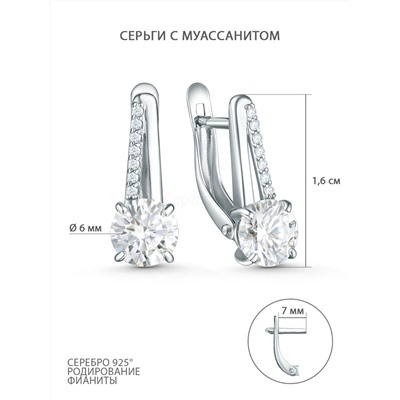 Серьги из серебра с муассанитом и фианитами родированные S2180751010р16128