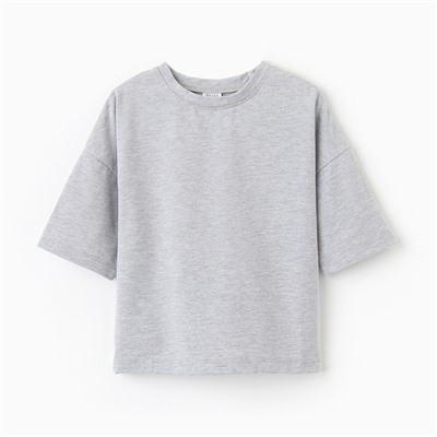 Футболка детская однотонная MINAKU: Basic Line, цвет серый меланж, однотонная, рост 116 см