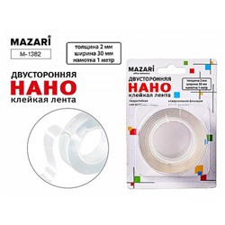 Клейкая лента двусторонняя прозрачная НАНО 30 мм х 1 м M-1382 Mazari
