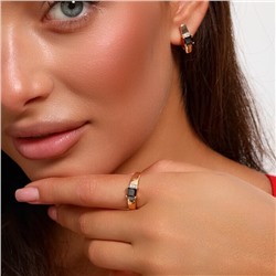 Комплект ювелирная бижутерия коллекция  "Дубай" серьги и кольцо 19 р, покрытие: позолота, вставка: фианиты, цвет: черный и прозрачный, арт.217.296-19