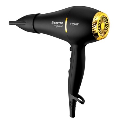 Фен BRAYER 3005BR , 2200 Вт, 2 скорости, 3 температурных режима, концентратор, чёрный