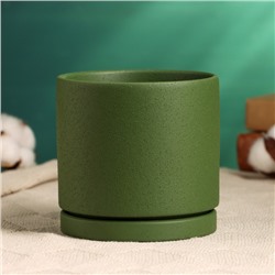 Горшок для цветов «Мина», 11×11×10 см, керамический, с поддоном, зелёный