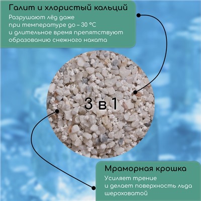 Реагент противогололёдный, мраморная крошка, галит, хлористый кальций, 5 кг, работает при – 30 °C, в мешке, Greengo