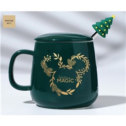 Кружка керамическая с крышкой и ложкой Winter magic, 350 мл, Микки Маус