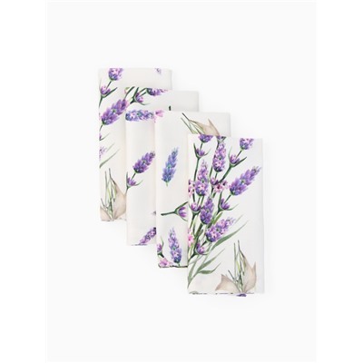 Набор салфеток с декоративными кольцами «Этель» Lavender, 40×40 см - 4 шт., 100% хлопок, саржа