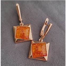 Серьги висячие янтарные, покрытие позолота, коллекция "Дубайское Золото", арт. 314.455