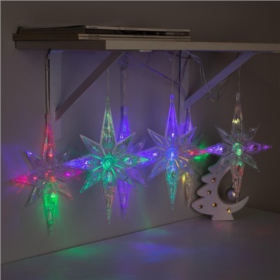 УЦЕНКА Гирлянда «Нить», 2 м, с насадками «Полярная звезда», IP20, 30 LED, 220 В, мигание, прозрачная нить, свечение мульти