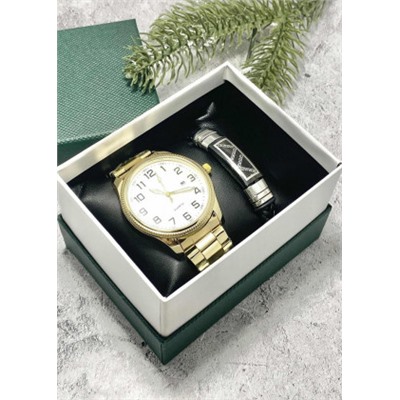 Подарочный набор для мужчины часы и браслет + коробка #22853526