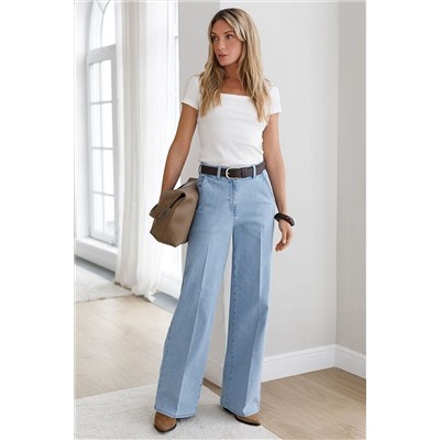 Прямые джинсы трубы со стрелками из эластичного денима VILATTE, 1230656