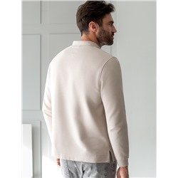 Лонгслив из мягкого фактурного трикотажа с плетеным воротником поло на пуговицах