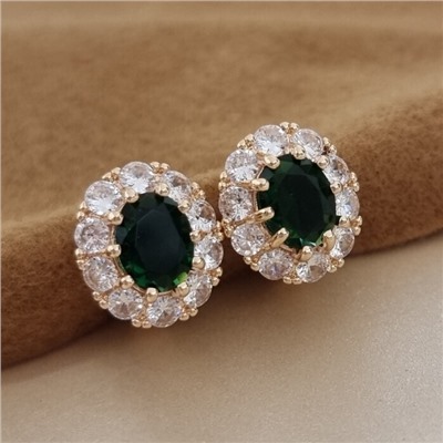 Серьги цветы ювелирная бижутерия коллекция "Дубай", покрытие позолота, вставка: фианиты: цвет: прозрачный и зеленый, арт.213.643