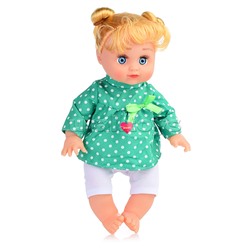 Кукла озвученная, в золотой кофточке, в горошик, в рюкзаке
