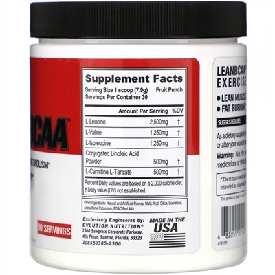 EVLution Nutrition, LeanBCAA, Fruit Punch, 8.36 oz (237 g)
