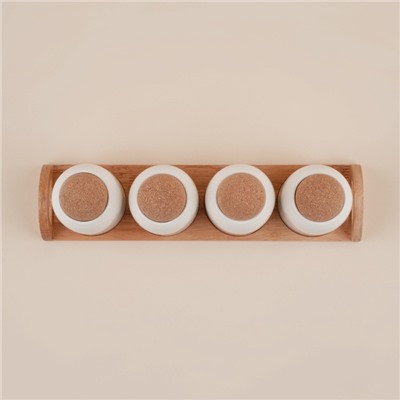 Банки для сыпучих SL Home «Тренто», набор 4 шт., на деревянной подставке, фарфор, белые