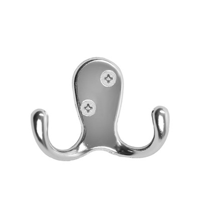 Крючок мебельный ТУНДРА TKD026, двухрожковый, хром