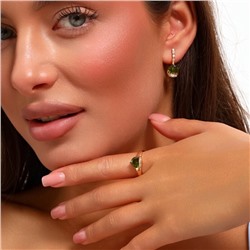 Комплект ювелирная бижутерия коллекция  "Дубай" серьги и кольцо 18 р, покрытие: позолота, вставка: фианиты, цвет: светло-зеленый и прозрачный, арт.217.315-18