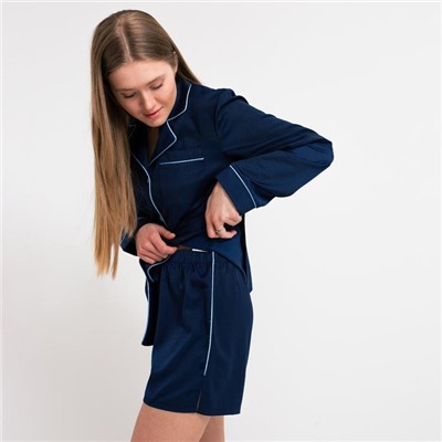 Пижама женская (рубашка, шорты) MINAKU: Light touch, синяя, размер 52