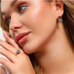 Комплект ювелирной бижутерии коллекция "Дубай" серьги и кольцо 17 р, покрытие позолота, вставка: фианиты, цвет: голубой, арт.213.937-17