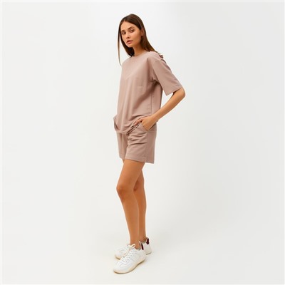 Костюм женский (футболка, шорты) MINAKU: Casual Collection, бежевый, размер 48