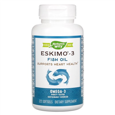 Enzymatic Therapy, Eskimo-3, натуральный стабильный рыбий жир, 225 капсул