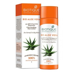 Biotique Aloe vera 30+ SPF UVA/UVB Sunscreen Ultra Soothing Face Lotion/ Биотик Алоэ Вера Солнцезащитный Лосьон 30+ SPF для Лица и Тела 120мл