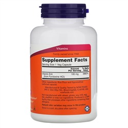 Now Foods, витамин В6, 100 мг, 250 вегетарианских капсул