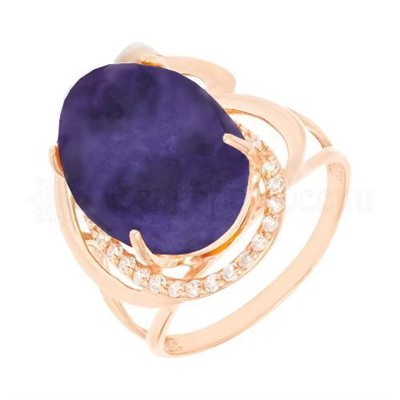 Кольцо из золочёного серебра с чароитом и фианитами 925 пробы К-4368з48