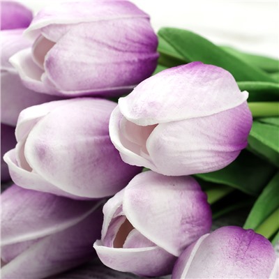 Цветок искусственный Тюльпан 30 см бело-фиолетовые / 1205 /уп 10/200/1200/ латэкс