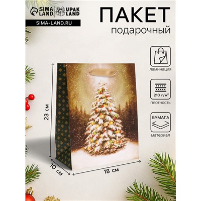 Пакет подарочный новогодний ламинированный «Ёлочка в лесу»,18×23×10 см