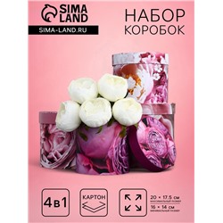 Набор шляпных коробок для цветов 4 в 1, упаковка подарочная, «Пионы», 20×17.5 - 16×14 см