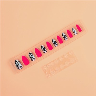 Накладные ногти «Лео», 12 шт., с клеевыми пластинами, форма миндаль, чёрные, розовые