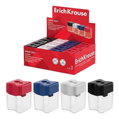 Точилка пластиковая с контейнером "Волна Дуо, Классика" ассорти 60045 ErichKrause